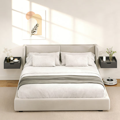 Set of 2 Floating Wall Nightstands with Sliding Drawer & Top Shelf, Black — 15.7 x 11.8 x 7.7 in (40 x 30 x 19.5 cm)