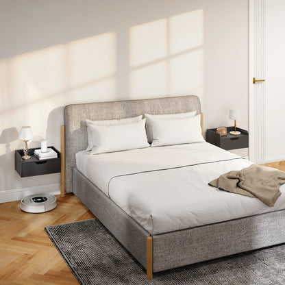 Set of 2 Floating Wall Nightstands with Sliding Drawer & Top Shelf, Black — 15.7 x 11.8 x 7.7 in (40 x 30 x 19.5 cm)