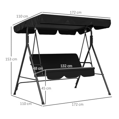 Hollywood Swing with Adjustable Sun Canopy, 3-Seater Garden Swing with Anti-Slip Feet, Water-Resistant Swing Bench for Garden, 172x110x153cm, Black