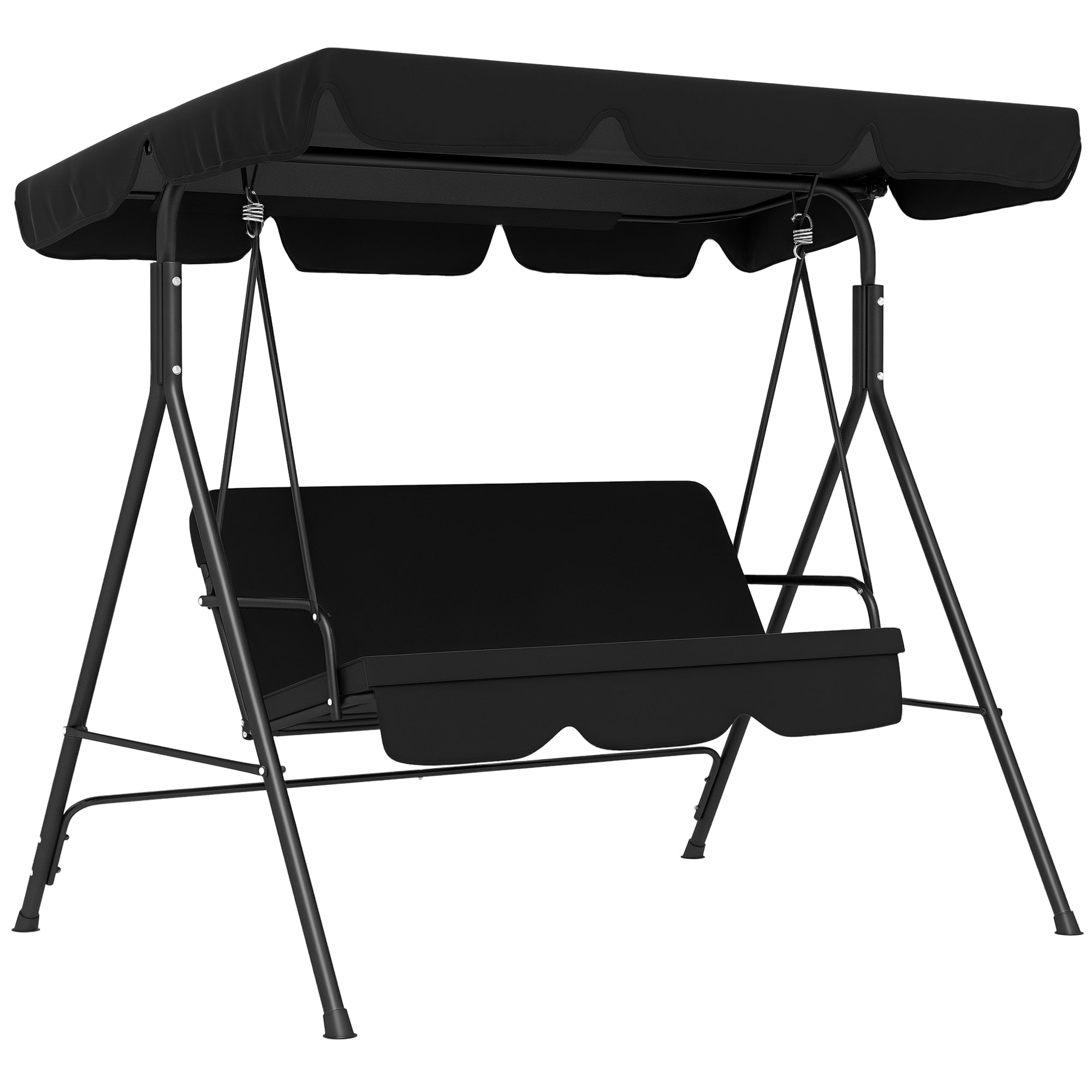 Hollywood Swing with Adjustable Sun Canopy, 3-Seater Garden Swing with Anti-Slip Feet, Water-Resistant Swing Bench for Garden, 172x110x153cm, Black