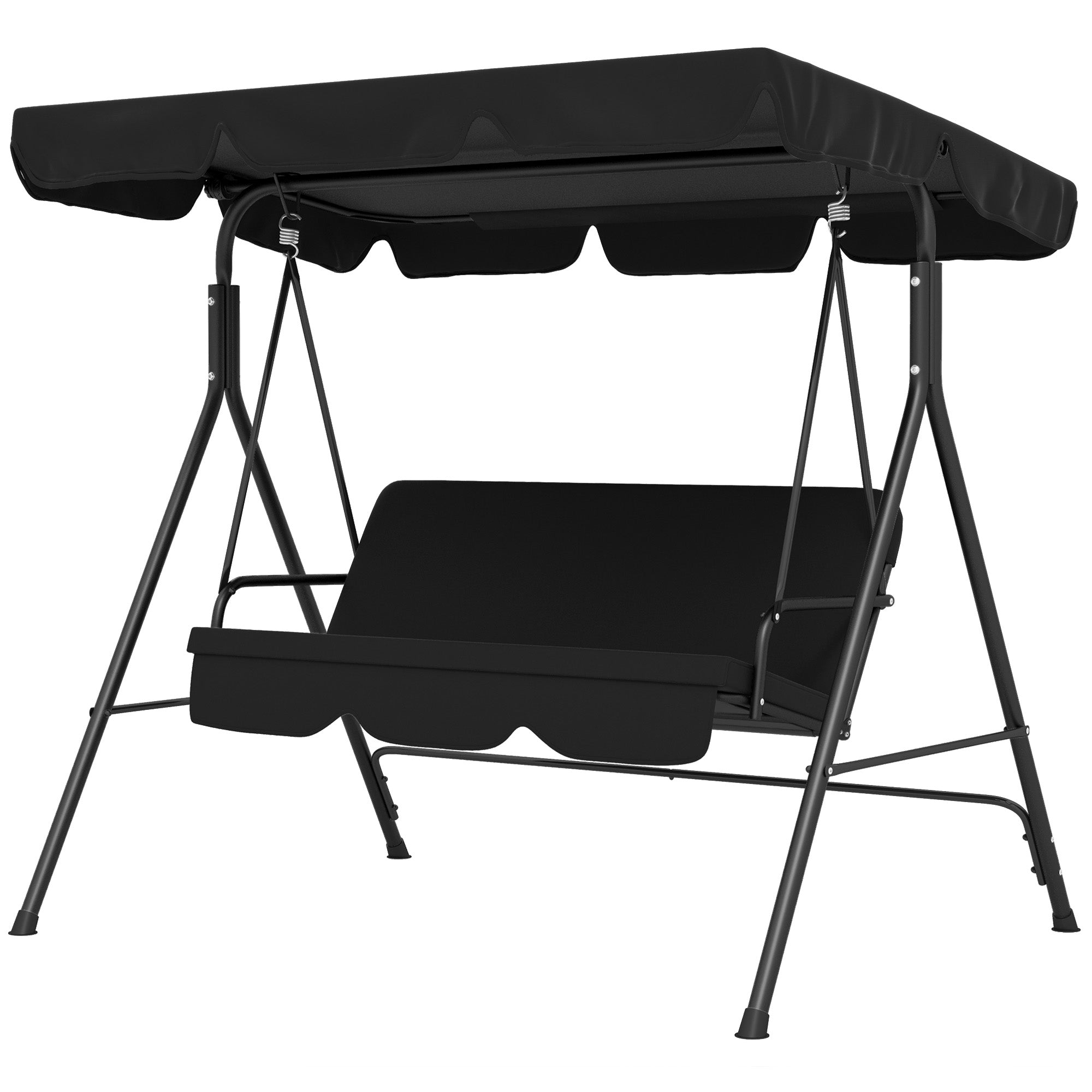 Hollywood Swing with Adjustable Sun Canopy, 3-Seater Garden Swing with Anti-Slip Feet, Water-Resistant Swing Bench for Garden, 172x110x153cm, Black