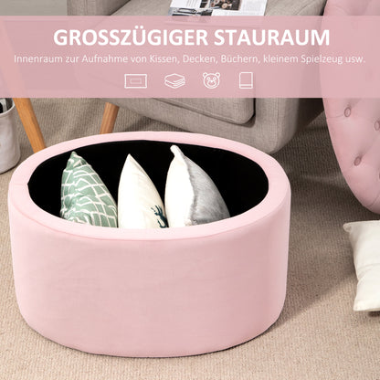 Storage Bench Upholstered Ottoman with Velvet Look, Storage Chest Oval Shape, Storage Bench for Living Room Bedroom Hallway 71 x 52 x 42 cm, Pink