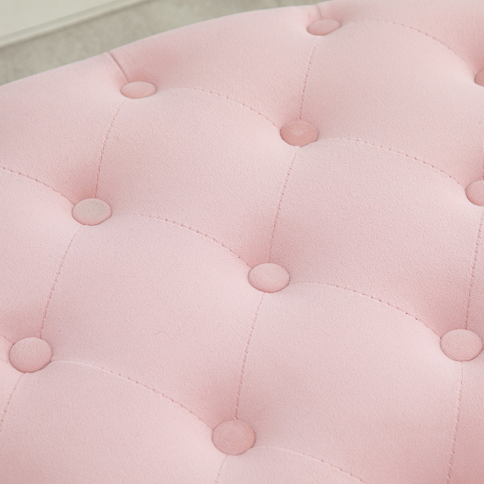 Storage Bench Upholstered Ottoman with Velvet Look, Storage Chest Oval Shape, Storage Bench for Living Room Bedroom Hallway 71 x 52 x 42 cm, Pink