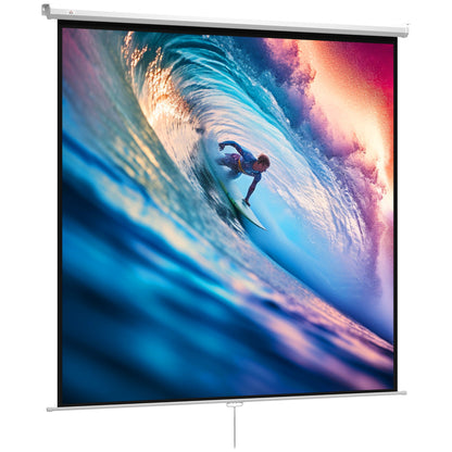 120-Inch Projector Screen 1:1 Format, Rollable Projector Screen with 160° Viewing Angle and Ceiling or Wall Mount, 223x8x223 cm, White