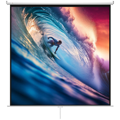 120-Inch Projector Screen 1:1 Format, Rollable Projector Screen with 160° Viewing Angle and Ceiling or Wall Mount, 223x8x223 cm, White