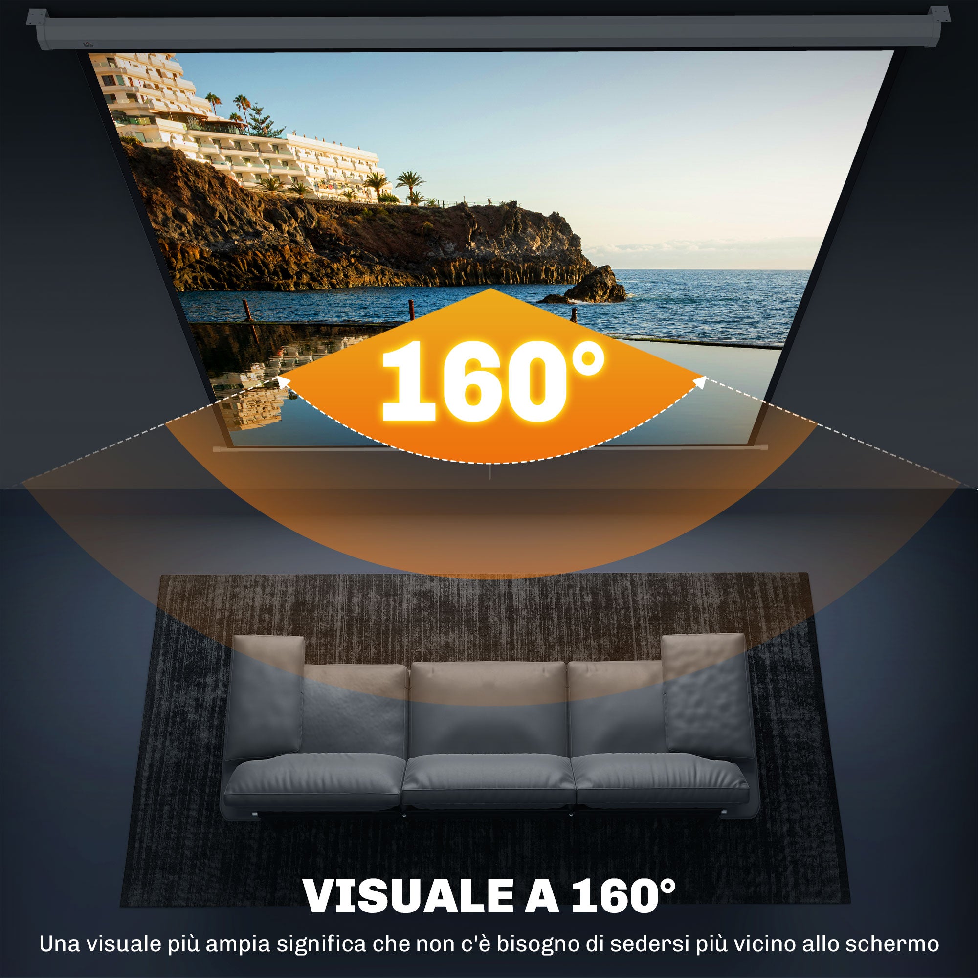 120-Inch Projector Screen 1:1 Format, Rollable Projector Screen with 160° Viewing Angle and Ceiling or Wall Mount, 223x8x223 cm, White
