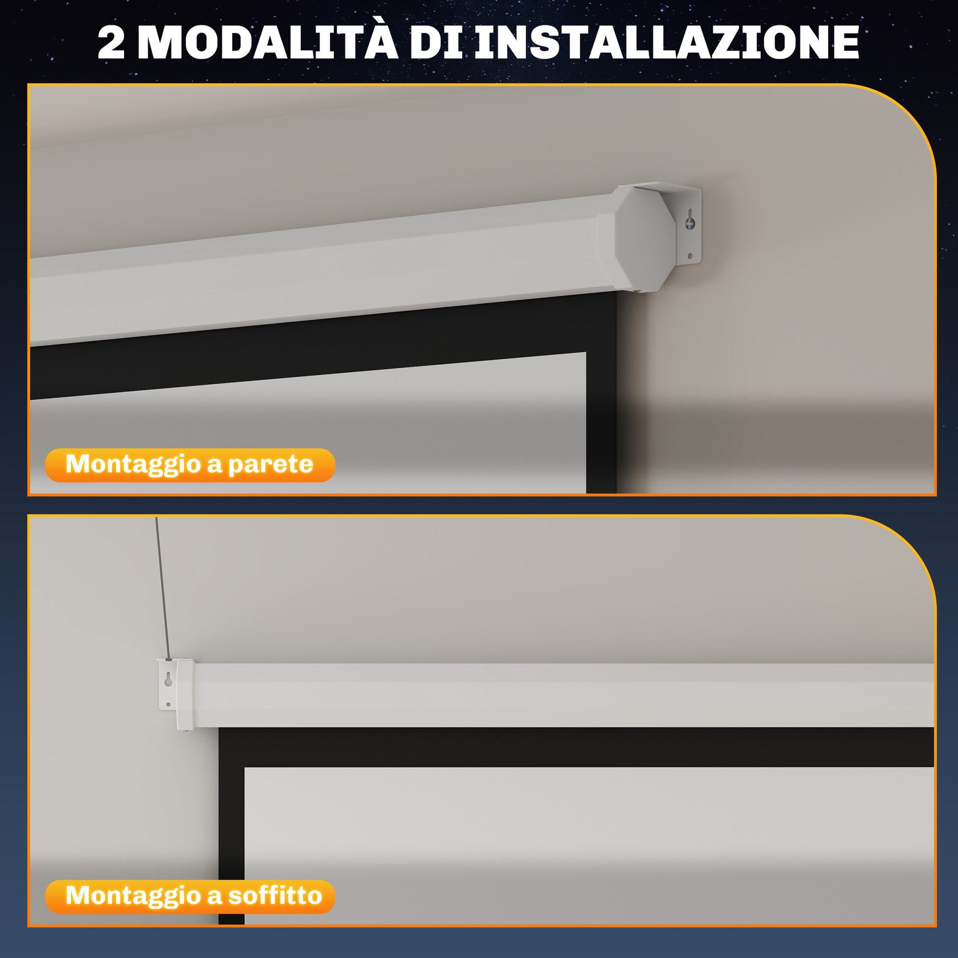 120-Inch Projector Screen 1:1 Format, Rollable Projector Screen with 160° Viewing Angle and Ceiling or Wall Mount, 223x8x223 cm, White