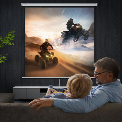 120-Inch Projector Screen 1:1 Format, Rollable Projector Screen with 160° Viewing Angle and Ceiling or Wall Mount, 223x8x223 cm, White