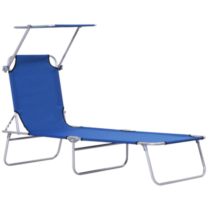 Folding Sun Lounger Garden Lounger with Canopy, Lounger with 4 Adjustable Backrest Positions, Weatherproof Camping Lounger up to 120 kg Load Capacity, for Garden Beach Pool, Blue