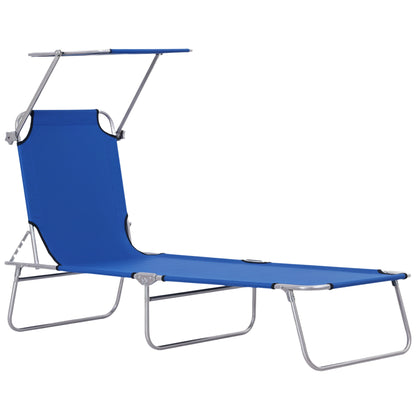 Folding Sun Lounger Garden Lounger with Canopy, Lounger with 4 Adjustable Backrest Positions, Weatherproof Camping Lounger up to 120 kg Load Capacity, for Garden Beach Pool, Blue