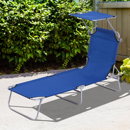 Folding Sun Lounger Garden Lounger with Canopy, Lounger with 4 Adjustable Backrest Positions, Weatherproof Camping Lounger up to 120 kg Load Capacity, for Garden Beach Pool, Blue