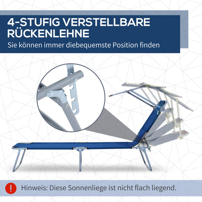 Folding Sun Lounger Garden Lounger with Canopy, Lounger with 4 Adjustable Backrest Positions, Weatherproof Camping Lounger up to 120 kg Load Capacity, for Garden Beach Pool, Blue