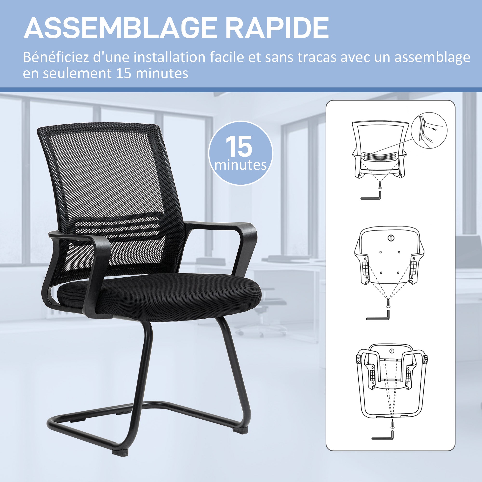 Mesh Office Chair, Ergonomic Meeting Chair with Sled Base, for Conference Room, Bedroom, Waiting Area, Reception, Black