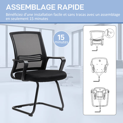 Mesh Office Chair, Ergonomic Meeting Chair with Sled Base, for Conference Room, Bedroom, Waiting Area, Reception, Black