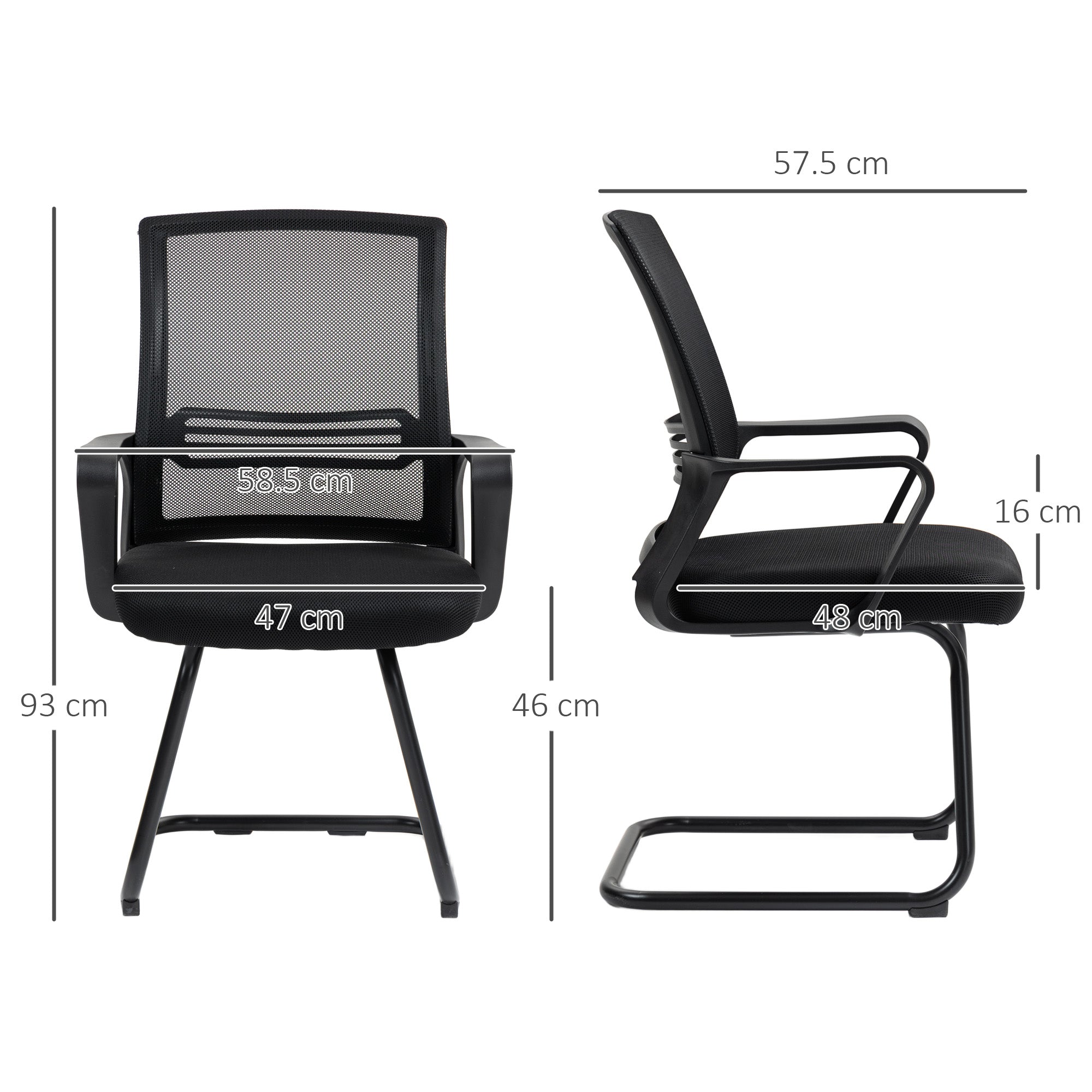 Mesh Office Chair, Ergonomic Meeting Chair with Sled Base, for Conference Room, Bedroom, Waiting Area, Reception, Black