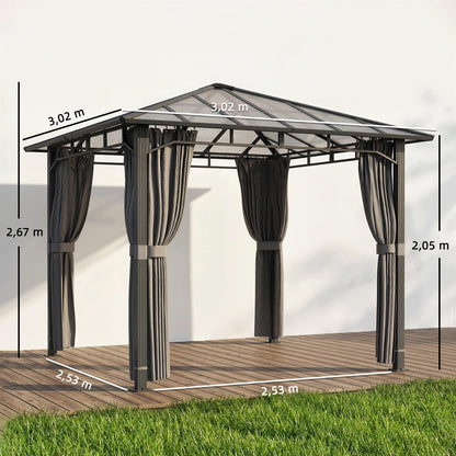 Garden Gazebo approx. 3 x 3 m Metal Gazebo with 6 mm Polycarbonate Roof, 4 Removable Sides, UV50+, Water-Resistant, Stable & Winterproof Hardtop Pergola - Dark Gray