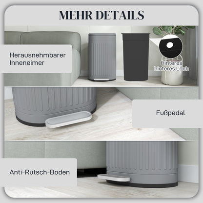 30 L Pedal Bin with Removable Inner Bucket and Soft-Close Lid, Gray — 36.5 x 31.2 x 60.8 cm (14.4 x 12.3 x 23.9 in)