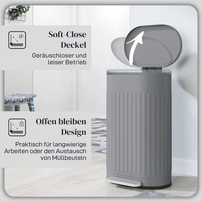 30 L Pedal Bin with Removable Inner Bucket and Soft-Close Lid, Gray — 36.5 x 31.2 x 60.8 cm (14.4 x 12.3 x 23.9 in)