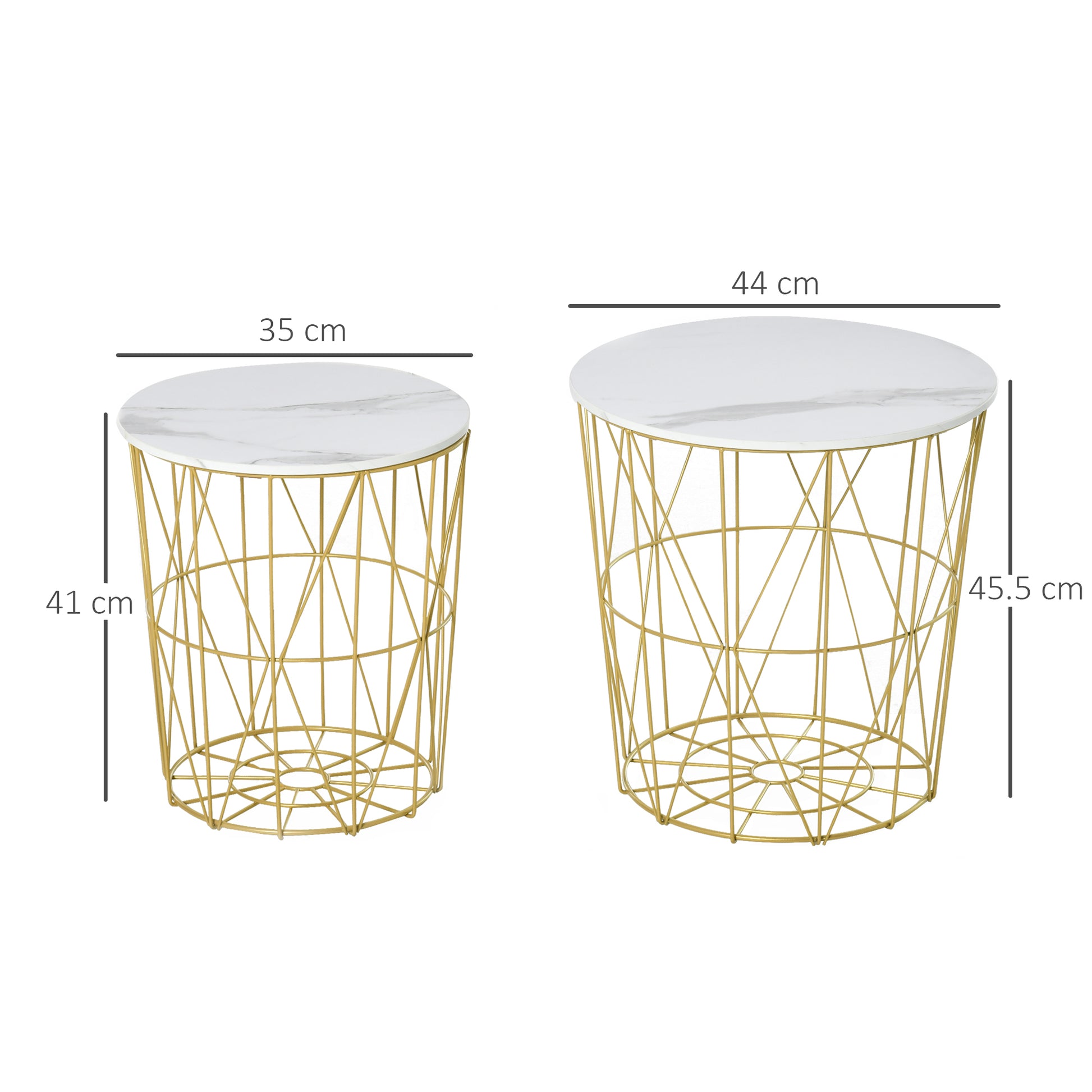 Set of 2 Modern Stackable Living Room Coffee Tables with Removable Shelf, Coffee Table with Storage for Living Room and Bedroom, White Gold