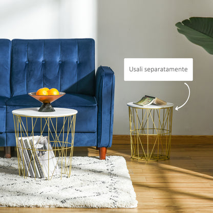 Set of 2 Modern Stackable Living Room Coffee Tables with Removable Shelf, Coffee Table with Storage for Living Room and Bedroom, White Gold