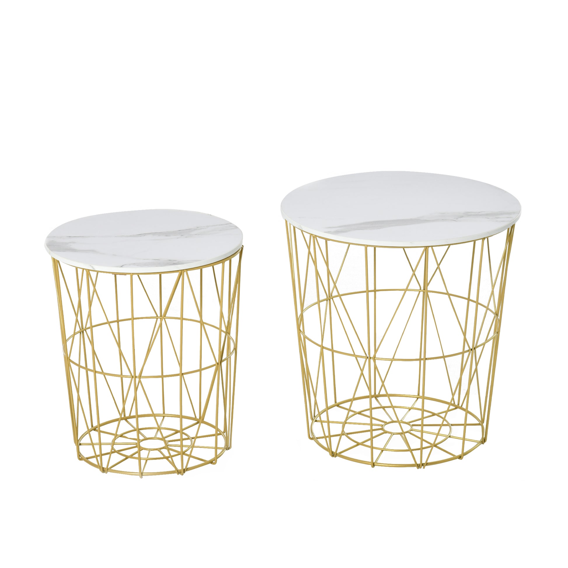 Set of 2 Modern Stackable Living Room Coffee Tables with Removable Shelf, Coffee Table with Storage for Living Room and Bedroom, White Gold