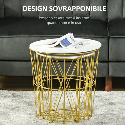 Set of 2 Modern Stackable Living Room Coffee Tables with Removable Shelf, Coffee Table with Storage for Living Room and Bedroom, White Gold