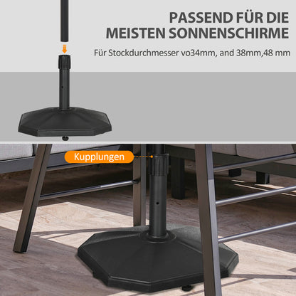 Umbrella Stand 18 kg Umbrella Base for Mast Diameter Ø 34/38/48 mm, Umbrella Stand for Garden, Balcony, Cement Filling, Black