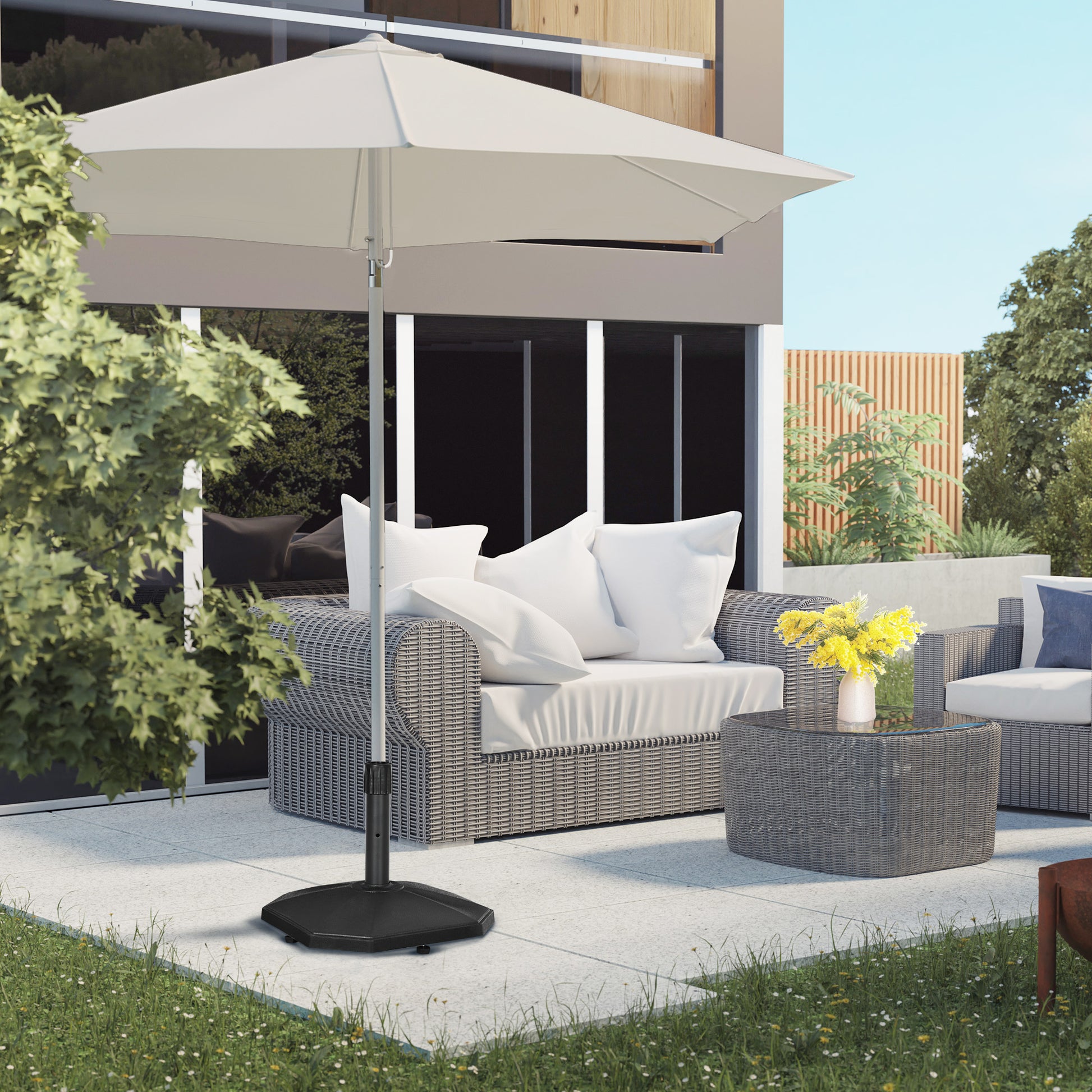 Umbrella Stand 18 kg Umbrella Base for Mast Diameter Ø 34/38/48 mm, Umbrella Stand for Garden, Balcony, Cement Filling, Black