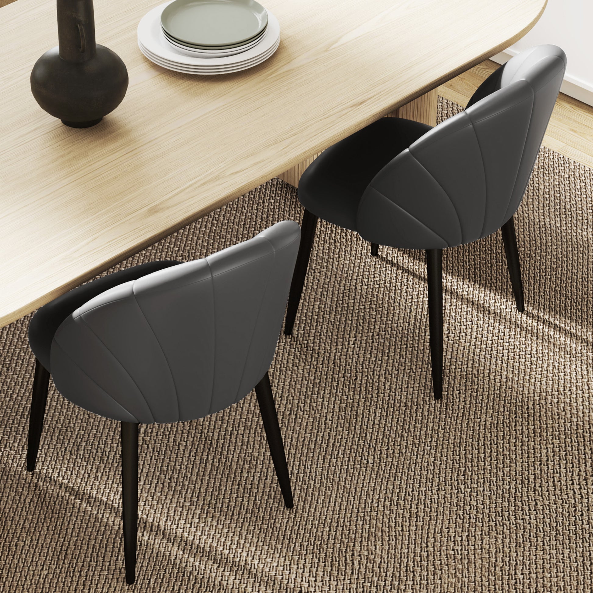 Set of 2 Dining Room Chairs, Modern Kitchen Chairs with Shell Back and Metal Legs, PU Chair with Padding for Kitchen, Bedroom, Office, and Living Room, Dark Gray