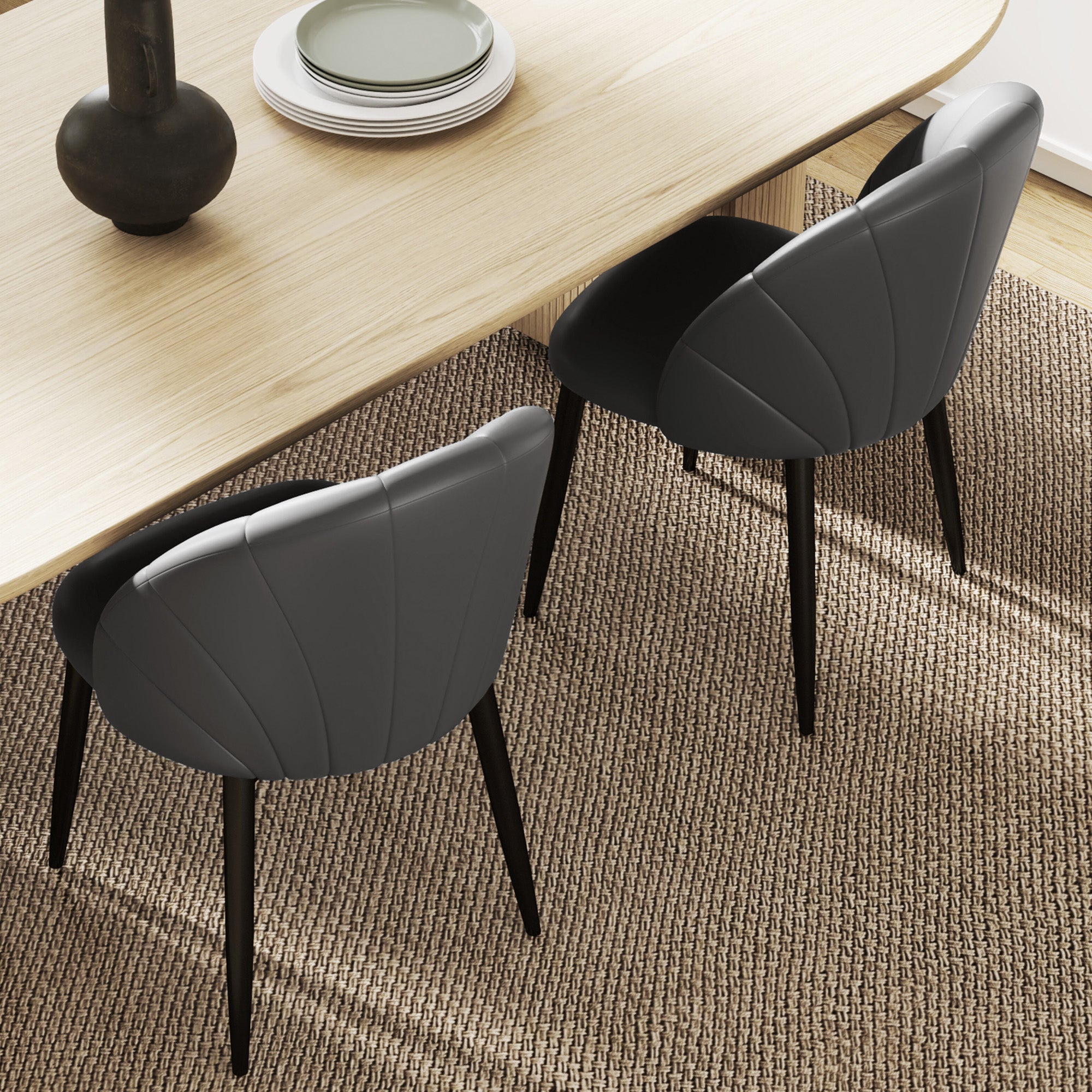 Set of 2 Dining Room Chairs, Modern Kitchen Chairs with Shell Back and Metal Legs, PU Chair with Padding for Kitchen, Bedroom, Office, and Living Room, Dark Gray