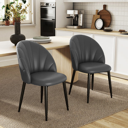 Set of 2 Dining Room Chairs, Modern Kitchen Chairs with Shell Back and Metal Legs, PU Chair with Padding for Kitchen, Bedroom, Office, and Living Room, Dark Gray