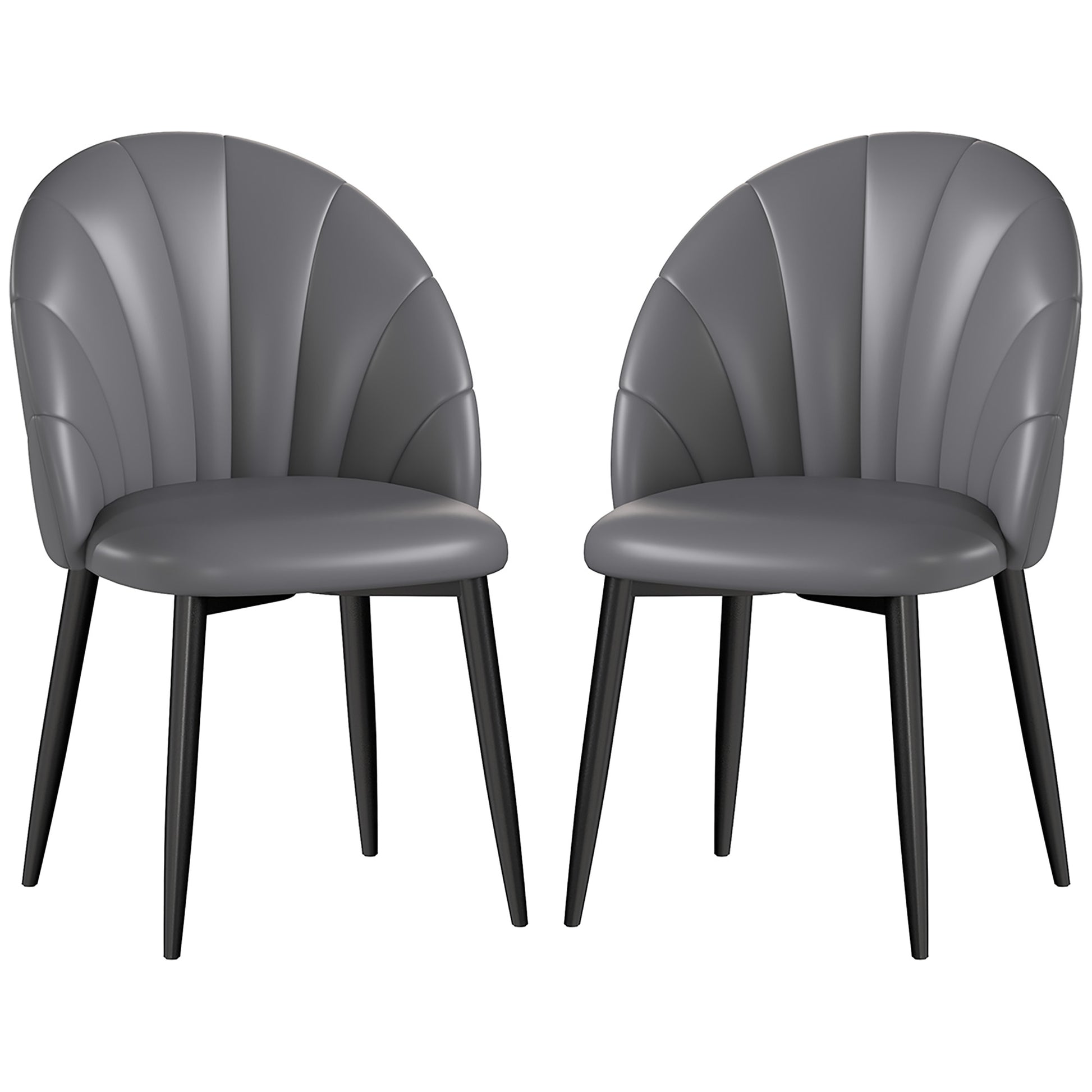Set of 2 Dining Room Chairs, Modern Kitchen Chairs with Shell Back and Metal Legs, PU Chair with Padding for Kitchen, Bedroom, Office, and Living Room, Dark Gray