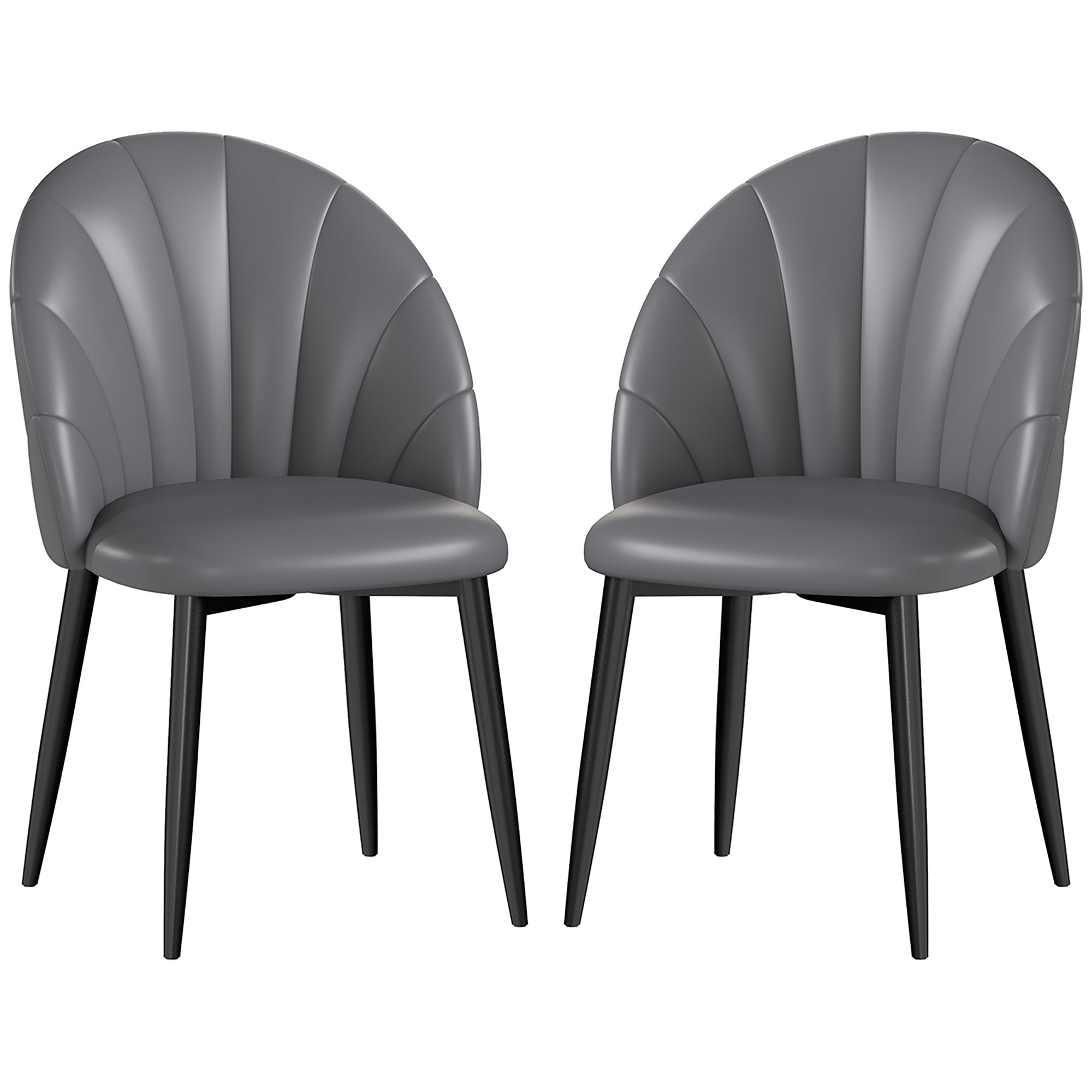 Set of 2 Dining Room Chairs, Modern Kitchen Chairs with Shell Back and Metal Legs, PU Chair with Padding for Kitchen, Bedroom, Office, and Living Room, Dark Gray