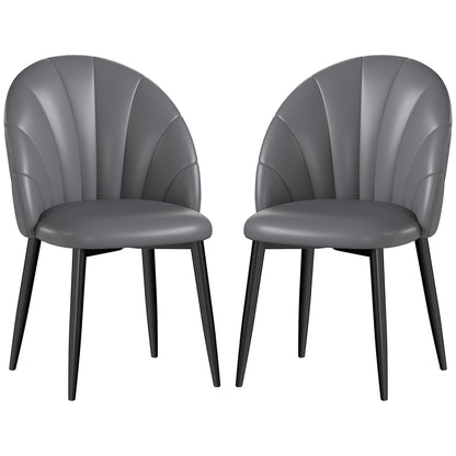 Set of 2 Dining Room Chairs, Modern Kitchen Chairs with Shell Back and Metal Legs, PU Chair with Padding for Kitchen, Bedroom, Office, and Living Room, Dark Gray