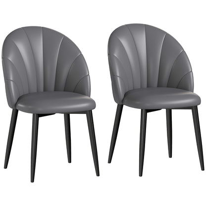 Set of 2 Dining Room Chairs, Modern Kitchen Chairs with Shell Back and Metal Legs, PU Chair with Padding for Kitchen, Bedroom, Office, and Living Room, Dark Gray