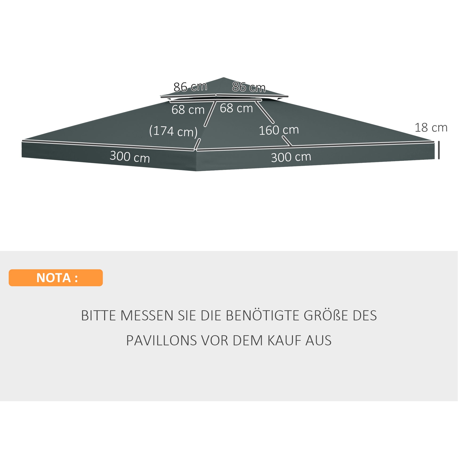 Replacement Roof for Pavilion 3x3m Water-Resistant Pavilion Roof for Metal Pavilion Pavilion Replacement Roof Garden Pavilion Party Tent Garden Tent Polyester Charcoal Grey