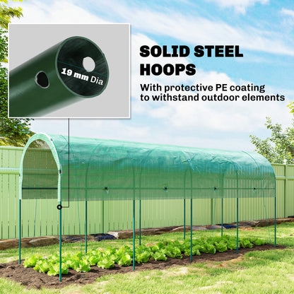 Winter Film Greenhouse with Arched Roof — Steel Frame & Ground Anchors, Slot-Together Open Tunnel, 400 x 120 x 170 cm (13.1 x 3.9 x 5.6 ft), Green