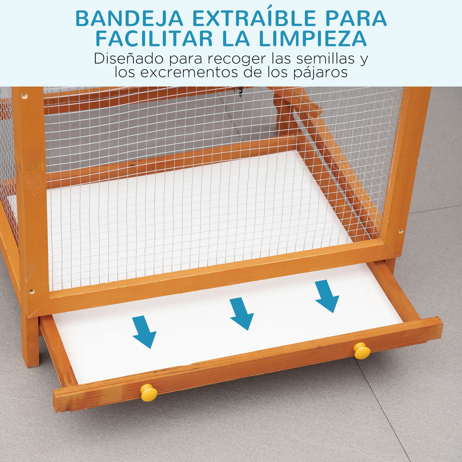 Large Bird Cage 68x63x165 cm Fir Wood Aviary with 2 Doors Removable Tray and Asphalt Roof Natural Wood