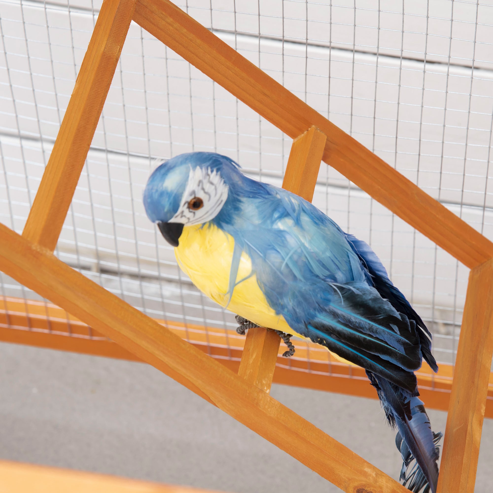 Large Bird Cage 68x63x165 cm Fir Wood Aviary with 2 Doors Removable Tray and Asphalt Roof Natural Wood