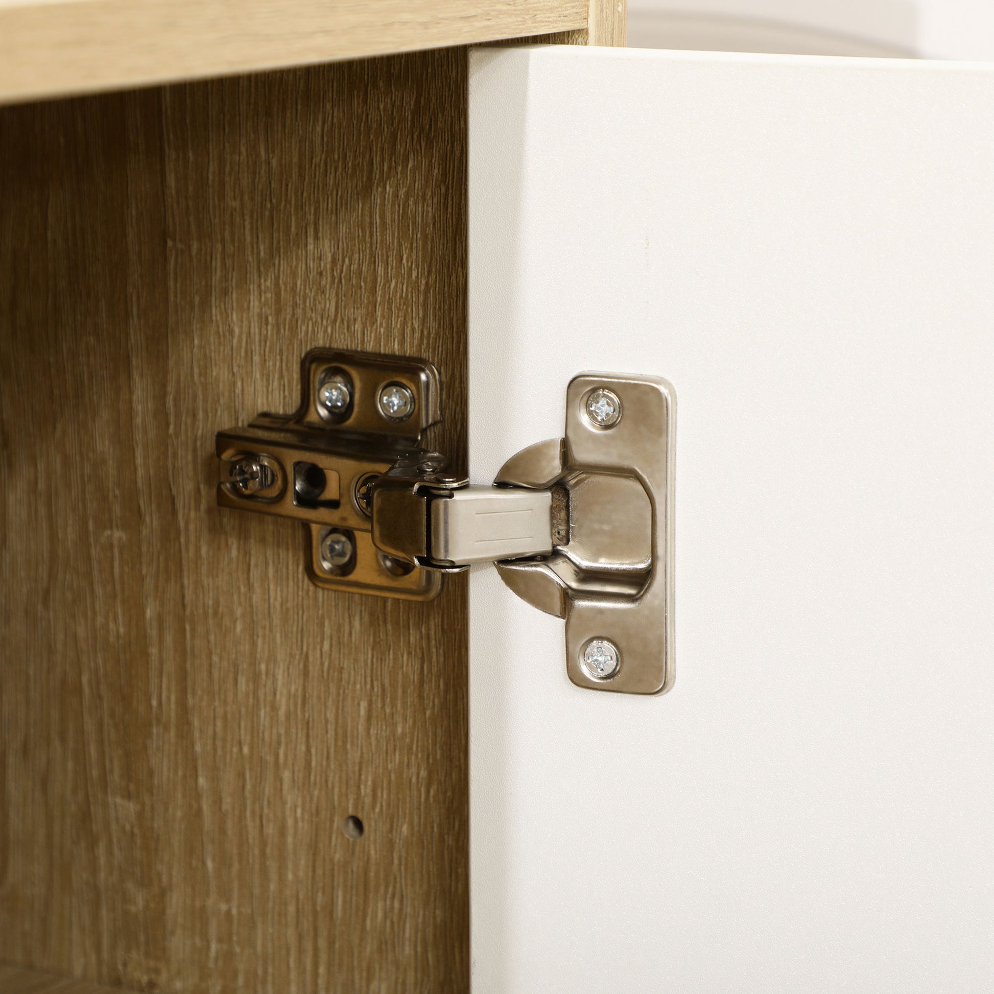 Kitchen Microwave Cabinet with 2 Cabinets and Drawer, 90x30x94cm, in MDF, Natural Wood and White