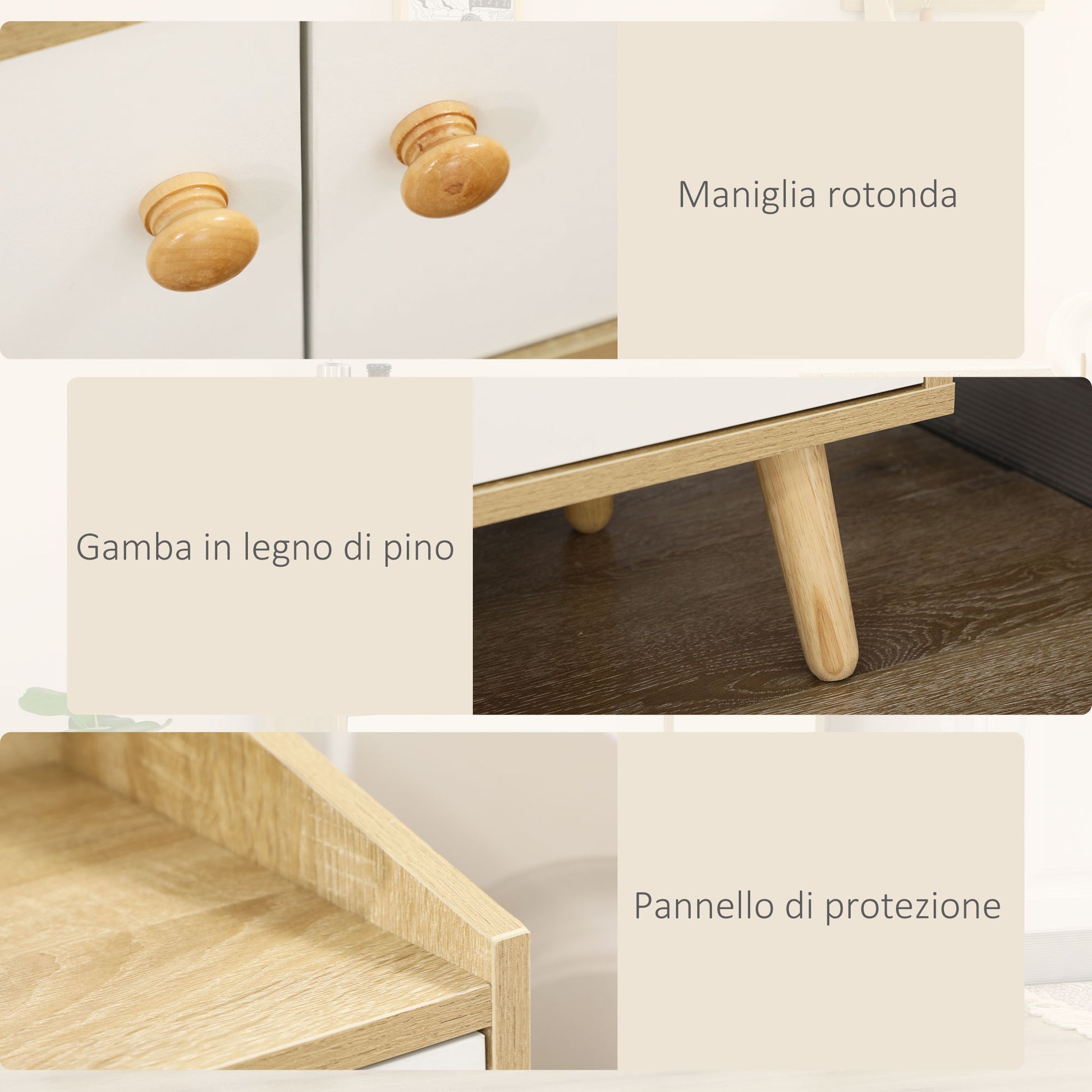 Kitchen Microwave Cabinet with 2 Cabinets and Drawer, 90x30x94cm, in MDF, Natural Wood and White