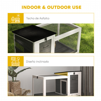 Wooden Rabbit Hutch with Wheels Rabbit Cage with Flip-Top Asphalt Roof Mobile Window and Removable Tray Indoor and Outdoor Rabbit Hutch 91x51x66 cm White and Dark Gray