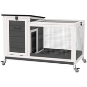 Wooden Rabbit Hutch with Wheels Rabbit Cage with Flip-Top Asphalt Roof Mobile Window and Removable Tray Indoor and Outdoor Rabbit Hutch 91x51x66 cm White and Dark Gray