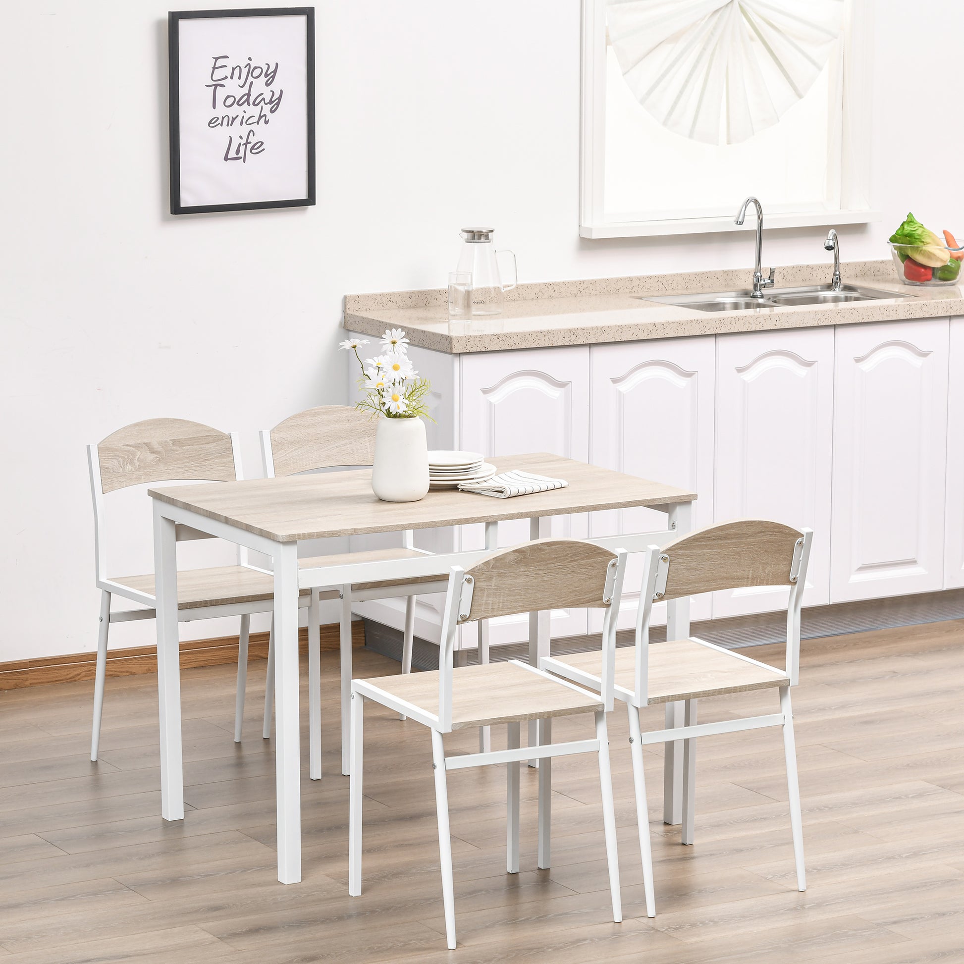 5-Piece Dining Set Dining Table with 4 Chairs Space-Saving Kitchen Table Set Seating Group for Dining Room, Kitchen, Gray+White