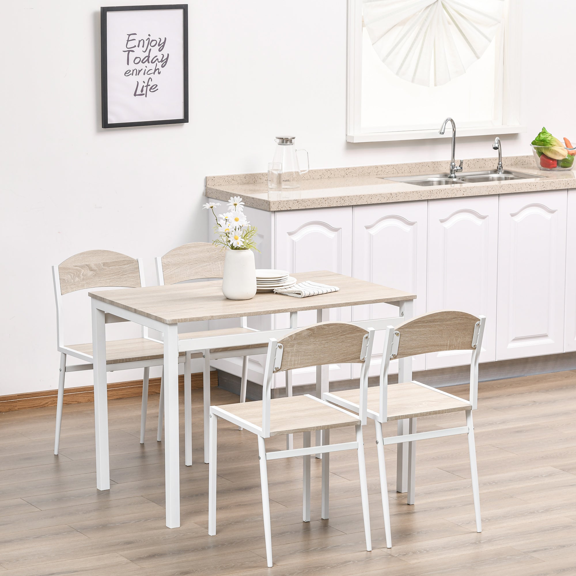 5-Piece Dining Set Dining Table with 4 Chairs Space-Saving Kitchen Table Set Seating Group for Dining Room, Kitchen, Gray+White