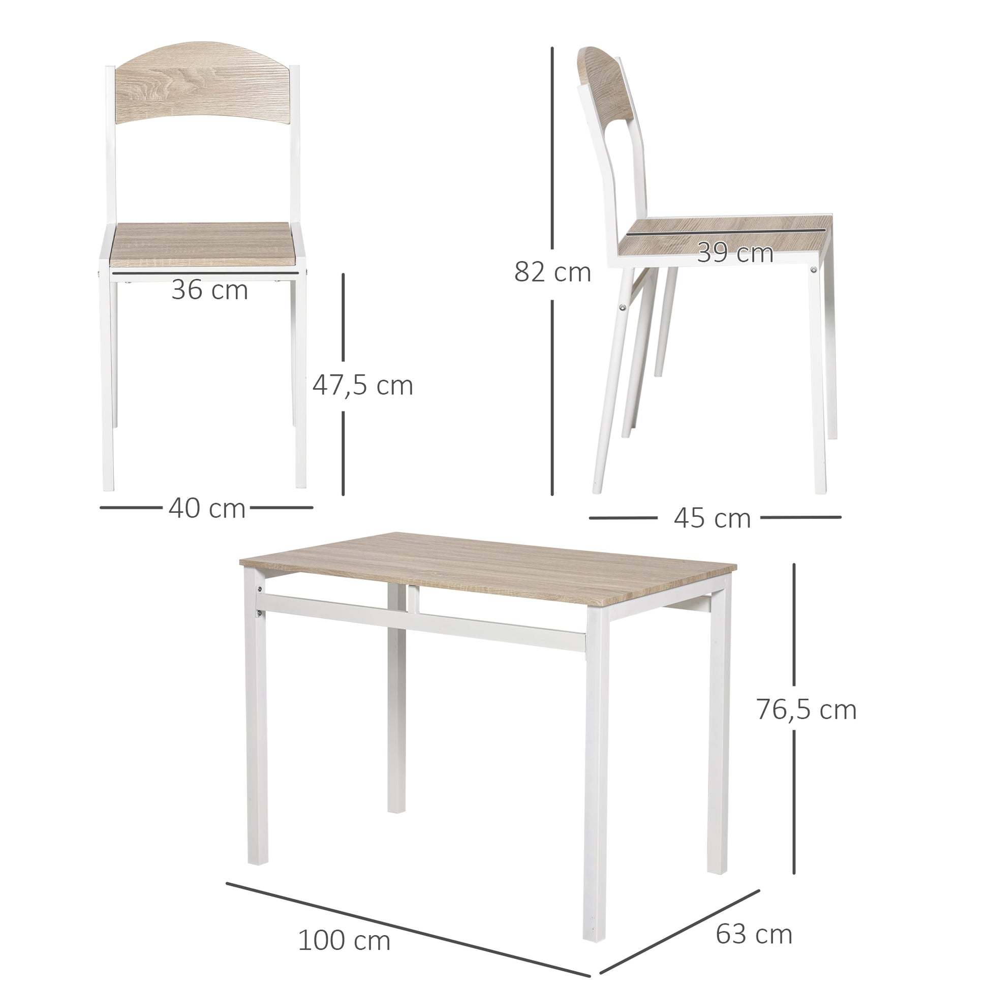 5-Piece Dining Set Dining Table with 4 Chairs Space-Saving Kitchen Table Set Seating Group for Dining Room, Kitchen, Gray+White