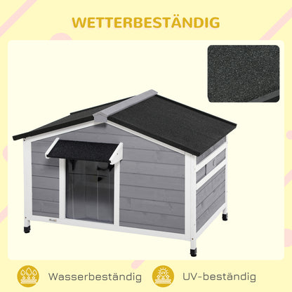 Wooden Dog House, Dog House with Openable Asphalt Roof and Removable Bottom, Outdoor Pet House for Small, Medium Dogs, Outside, Gray, 109 x 79 x 72 cm