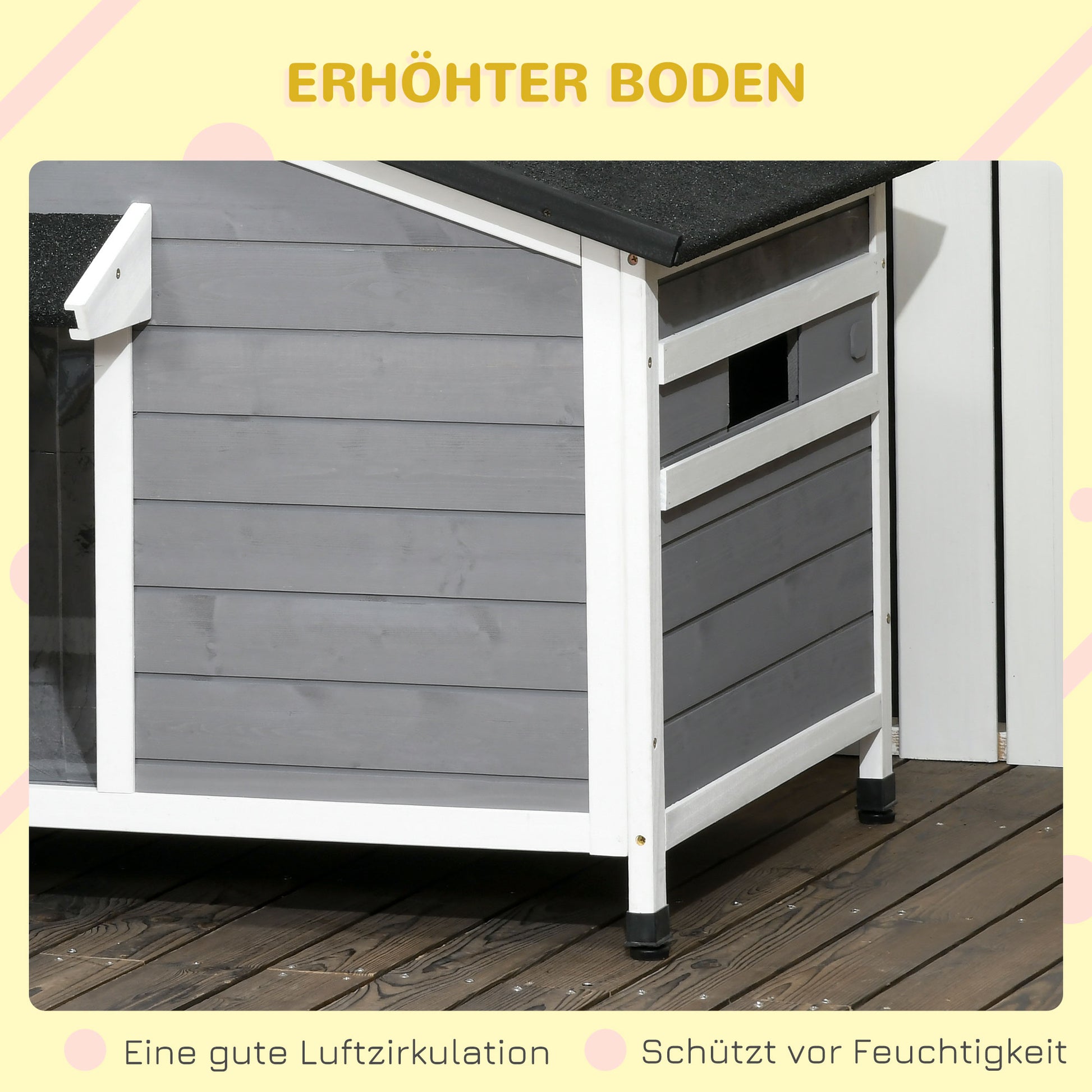 Wooden Dog House, Dog House with Openable Asphalt Roof and Removable Bottom, Outdoor Pet House for Small, Medium Dogs, Outside, Gray, 109 x 79 x 72 cm