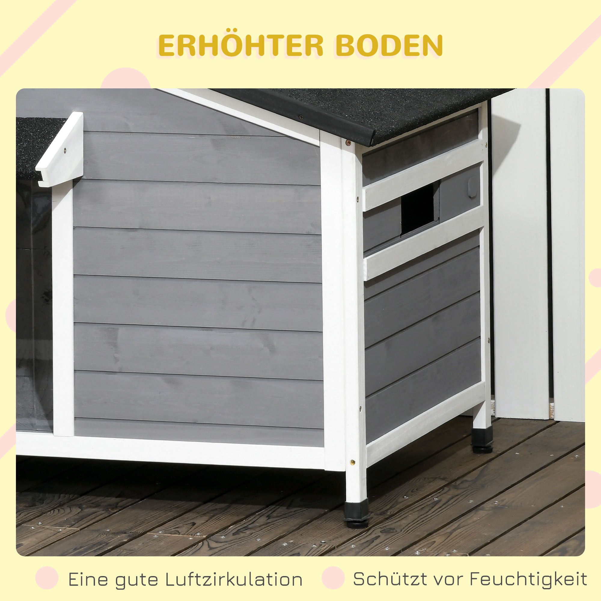 Wooden Dog House, Dog House with Openable Asphalt Roof and Removable Bottom, Outdoor Pet House for Small, Medium Dogs, Outside, Gray, 109 x 79 x 72 cm