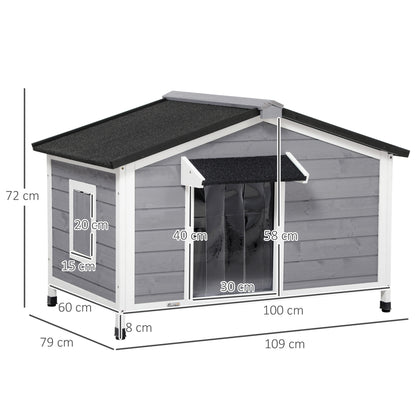 Wooden Dog House, Dog House with Openable Asphalt Roof and Removable Bottom, Outdoor Pet House for Small, Medium Dogs, Outside, Gray, 109 x 79 x 72 cm